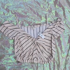 Express Black & Cream Striped Off-Shoulder Top NWT Medium Cute!